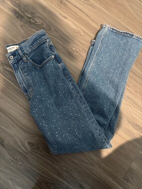 Abercrombie & Fitch Blue Straight-Leg Jeans with Rhinestone Accents
